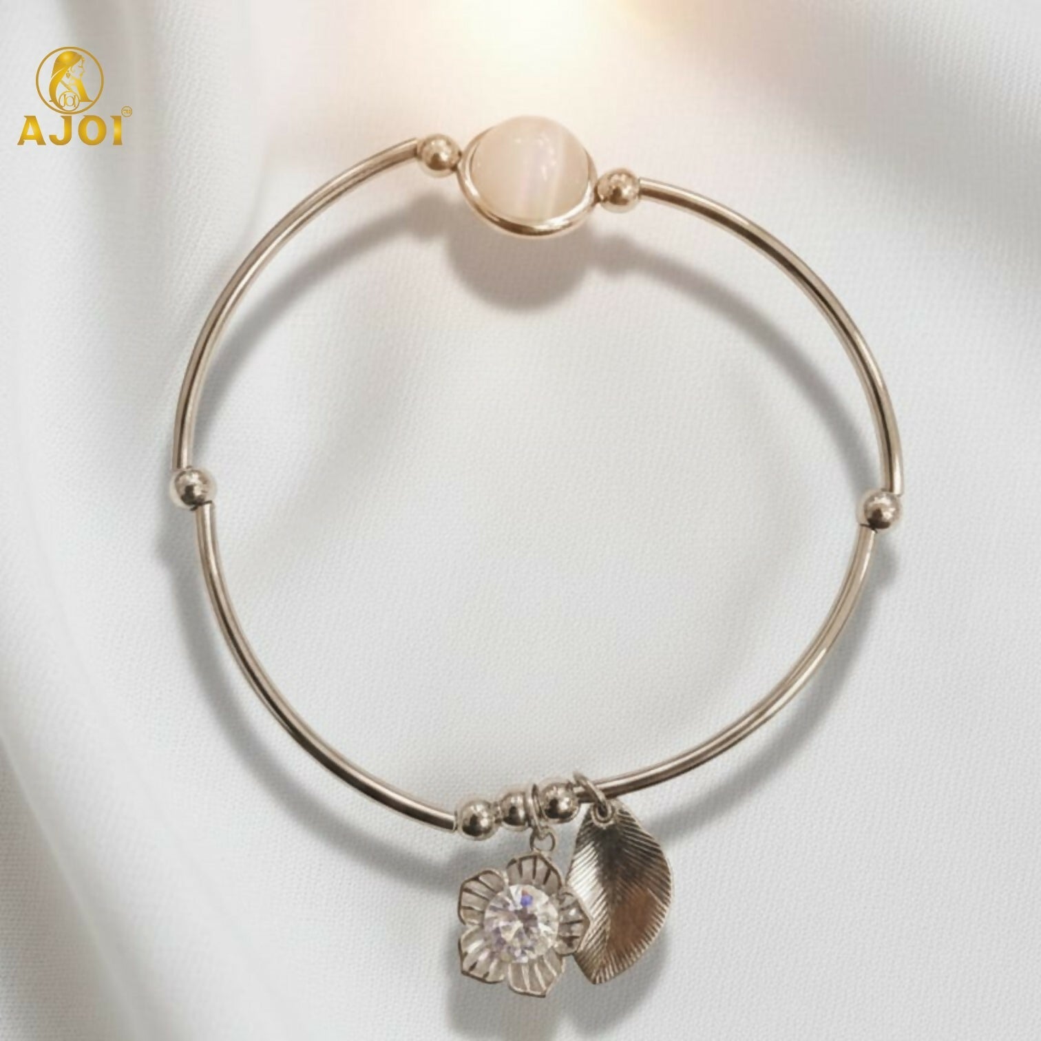 Adjustable Silver Crystal Charm Bracelet