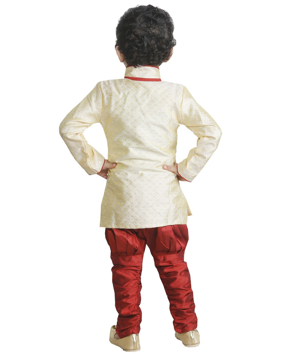 Vastramay Boys' Beige Cotton Silk Kurta and Breedges Set - qivii
