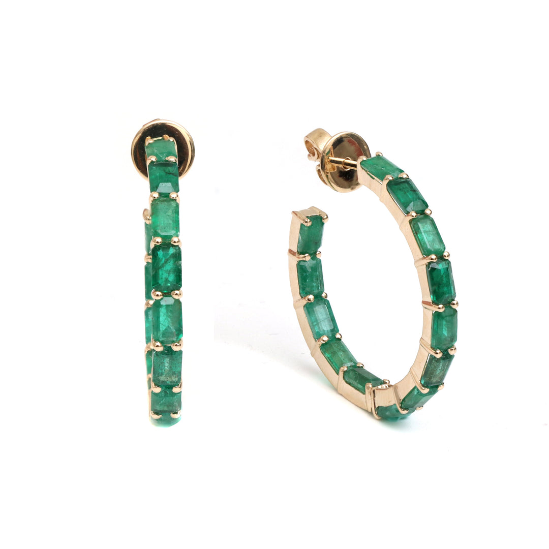 Emerald Octagon Small Hoops - qivii
