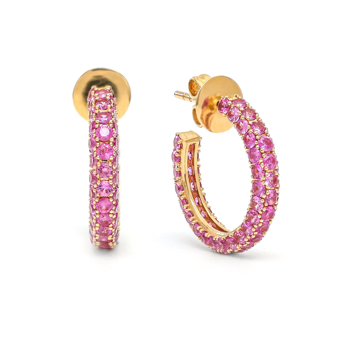 Pink Sapphire Pave Set Small Hoops - qivii