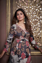 Black  Floral Print Handwork Kurta Set with Pant & Dupatta