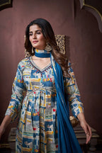 Indigo Blue Handwork Kurta Set with Pant & Dupatta