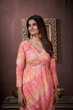 Peach Handwork Kurta Set with Pant & Dupatta