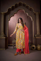 Mustard Yellow Handwork Kurta Set with Pant & Dupatta