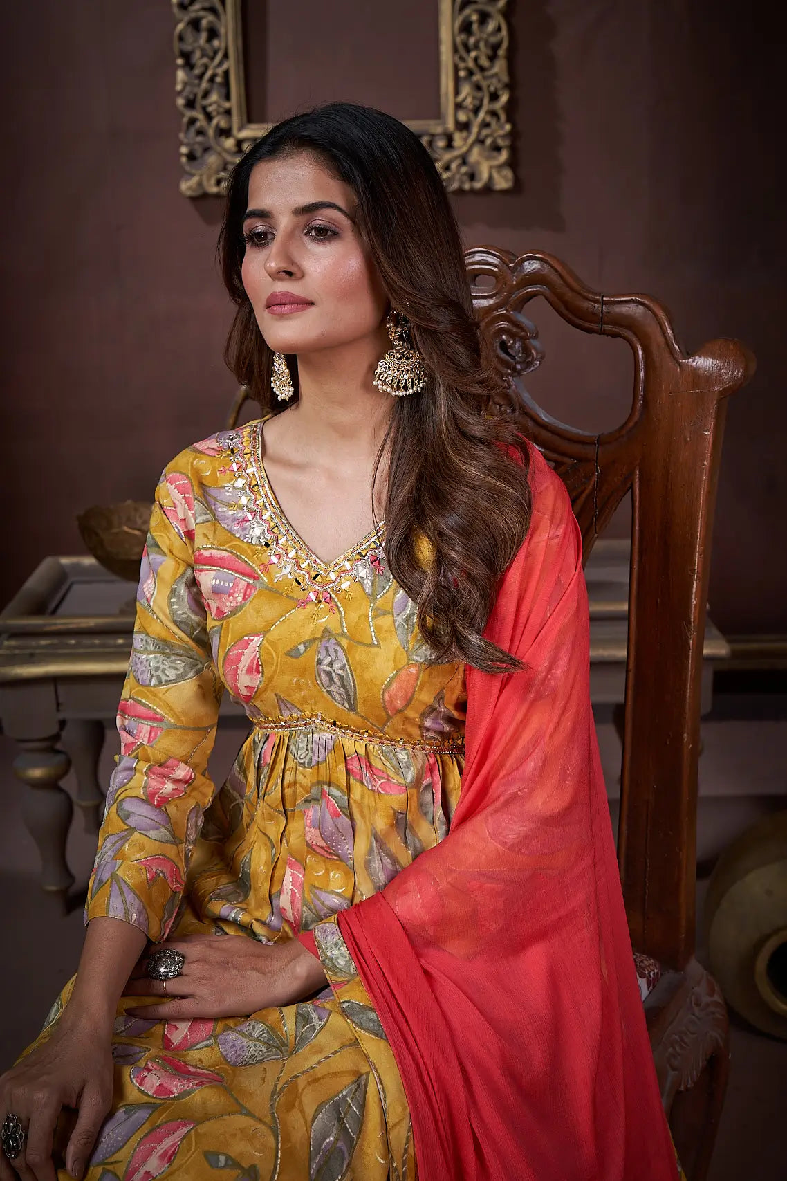 Mustard Yellow Handwork Kurta Set with Pant & Dupatta