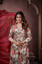 Cherry Red Handwork Kurta Set with Pant & Dupatta