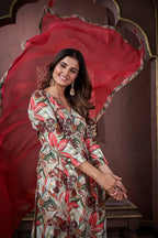 Cherry Red Handwork Kurta Set with Pant & Dupatta