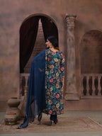 Tealish Blue Handwork Kurta Set with Pant & Dupatta