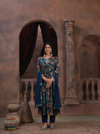 Tealish Blue Handwork Kurta Set with Pant & Dupatta