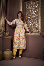 Lemon Yellow Handwork Kurta Set with Pant & Dupatta