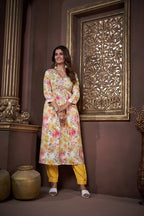 Lemon Yellow Handwork Kurta Set with Pant & Dupatta
