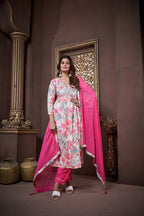 Pink Handwork Kurta Set with Pant & Dupatta