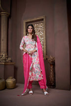 Pink Handwork Kurta Set with Pant & Dupatta