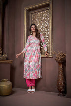 Pink Handwork Kurta Set with Pant & Dupatta