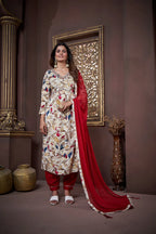 Red Handwork Kurta Set with Pant & Dupatta