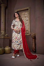 Red Handwork Kurta Set with Pant & Dupatta