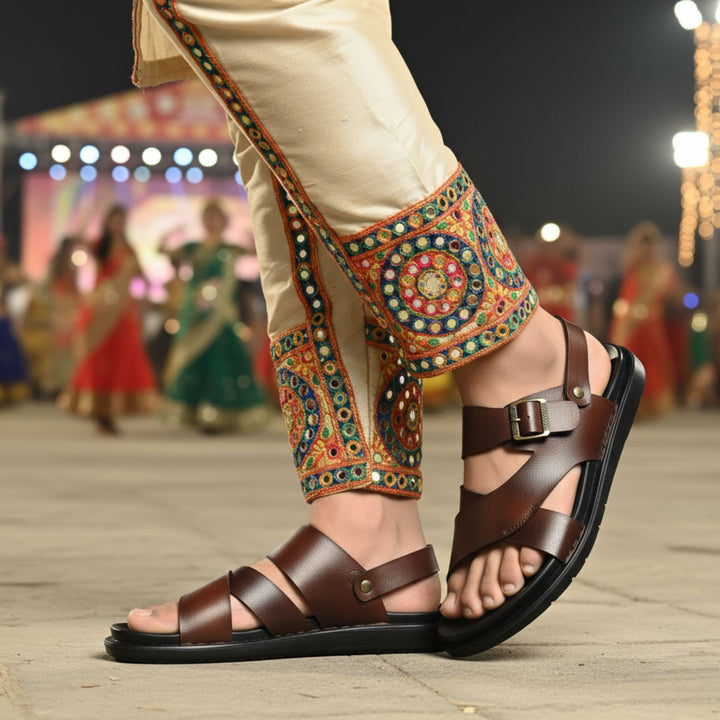 SKEROO 5003 BROWN Men's Leather Button Pack Sandal - qivii