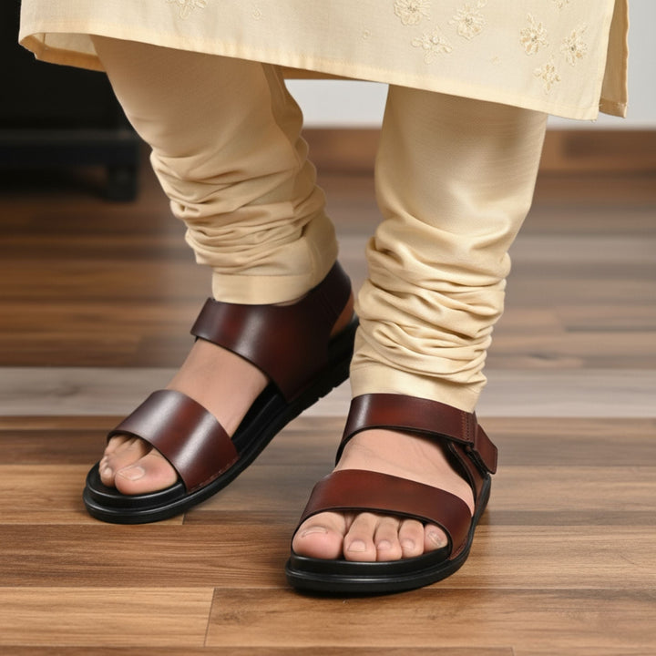 SKEROO 5002 BROWN Men's Leather Velcro Closer Sandal - qivii