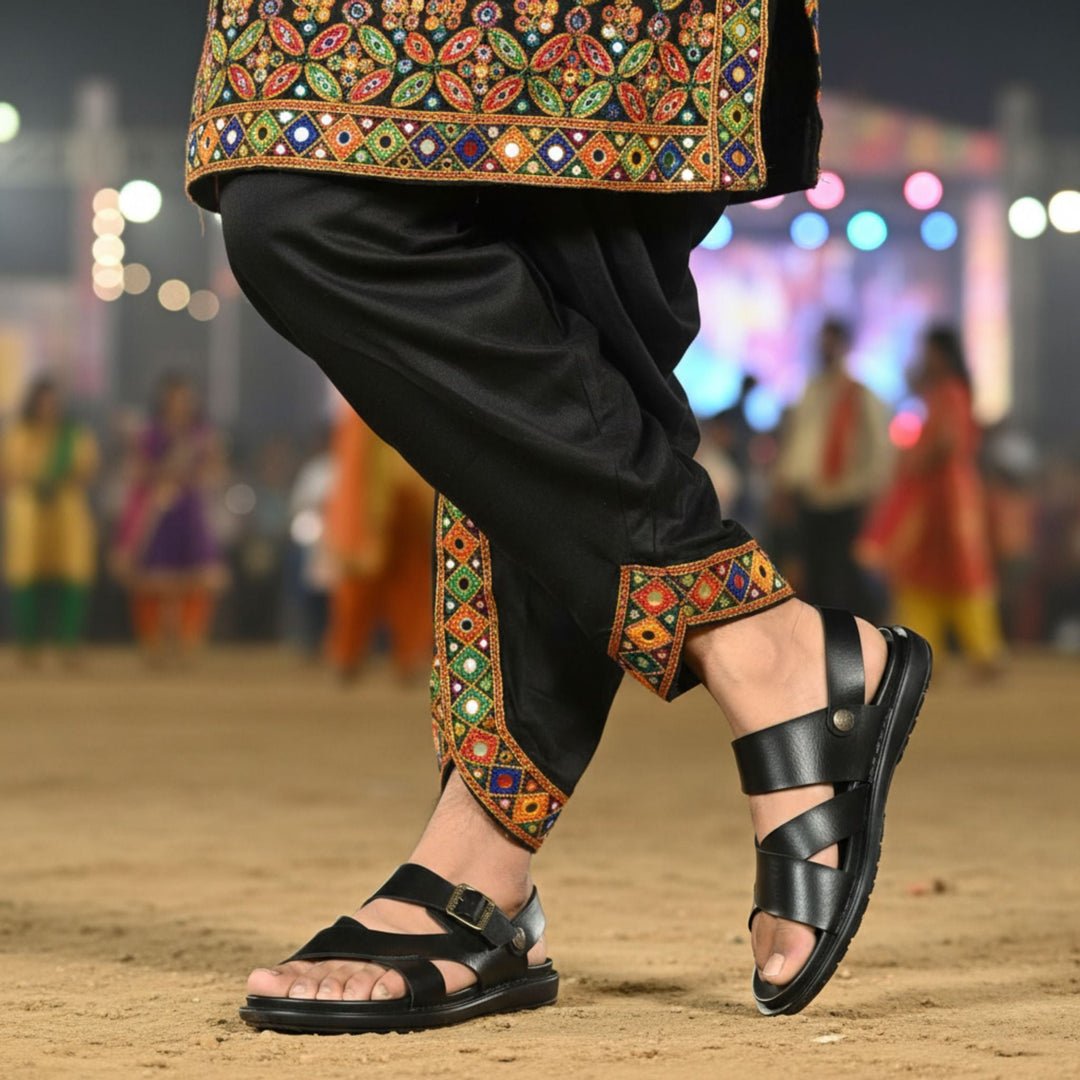 SKEROO 5003 BLACK Men's Leather Button Pack Sandal - qivii