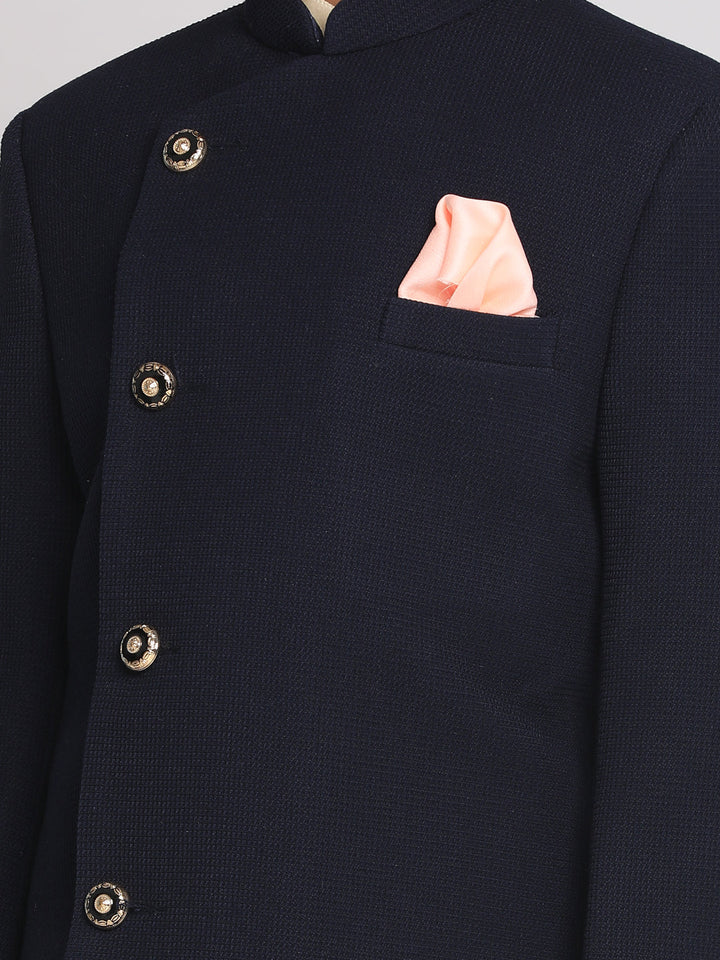 VASTRAMAY Boy's Blue Indo Western Jacket With Kurta And Pyjama Set - qivii