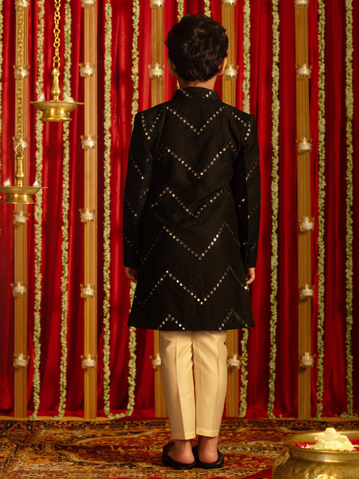 VASTRAMAY Boys' Black And Cream Ethnic Mirror Combo Set - qivii