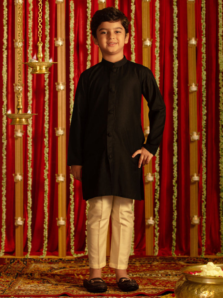 VASTRAMAY Boys' Black And Cream Ethnic Mirror Combo Set - qivii