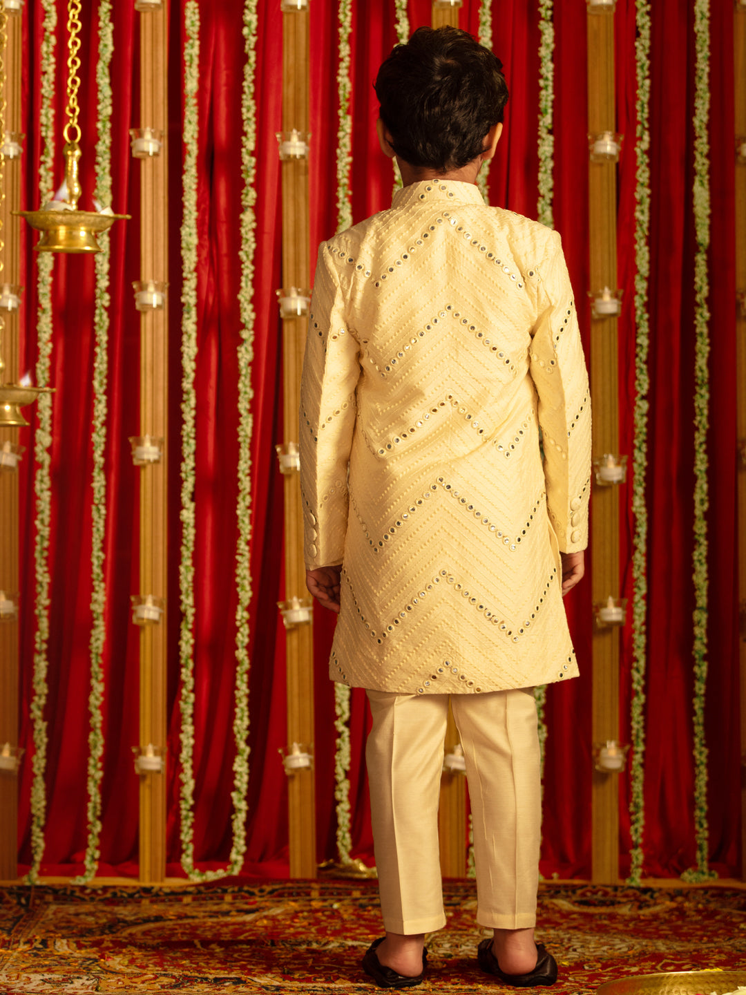 VASTRAMAY Boys' Cream And Cream Ethnic Mirror Combo Set - qivii