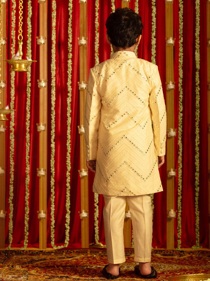 VASTRAMAY Boys' Cream And Cream Ethnic Mirror Combo Set - qivii