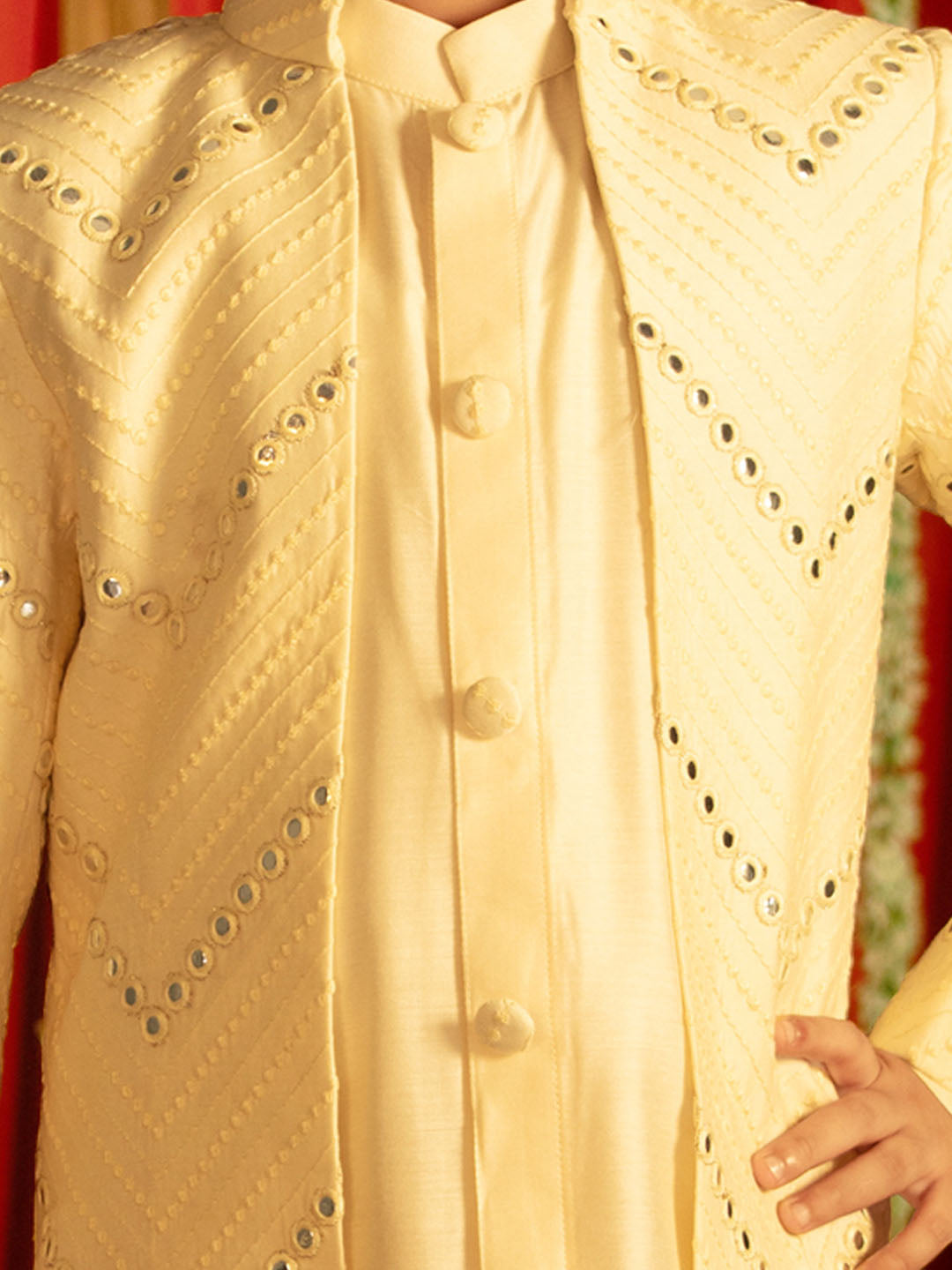 VASTRAMAY Boys' Cream And Cream Ethnic Mirror Combo Set - qivii