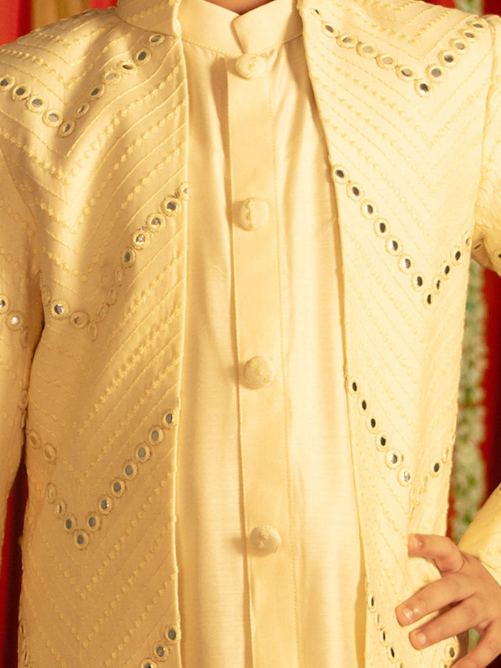 VASTRAMAY Boys' Cream And Cream Ethnic Mirror Combo Set - qivii