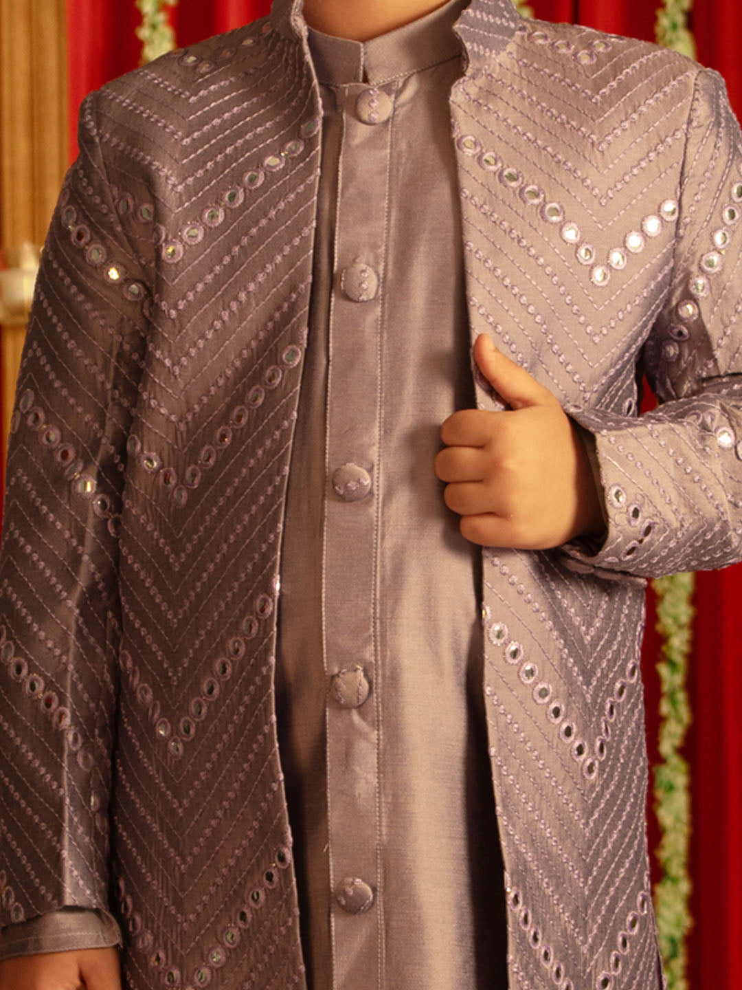 VASTRAMAY Boys' Purple And Cream Ethnic Mirror Combo Set - qivii