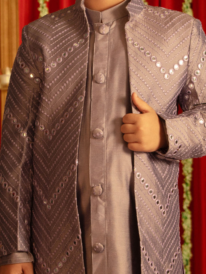 VASTRAMAY Boys' Purple And Cream Ethnic Mirror Combo Set - qivii