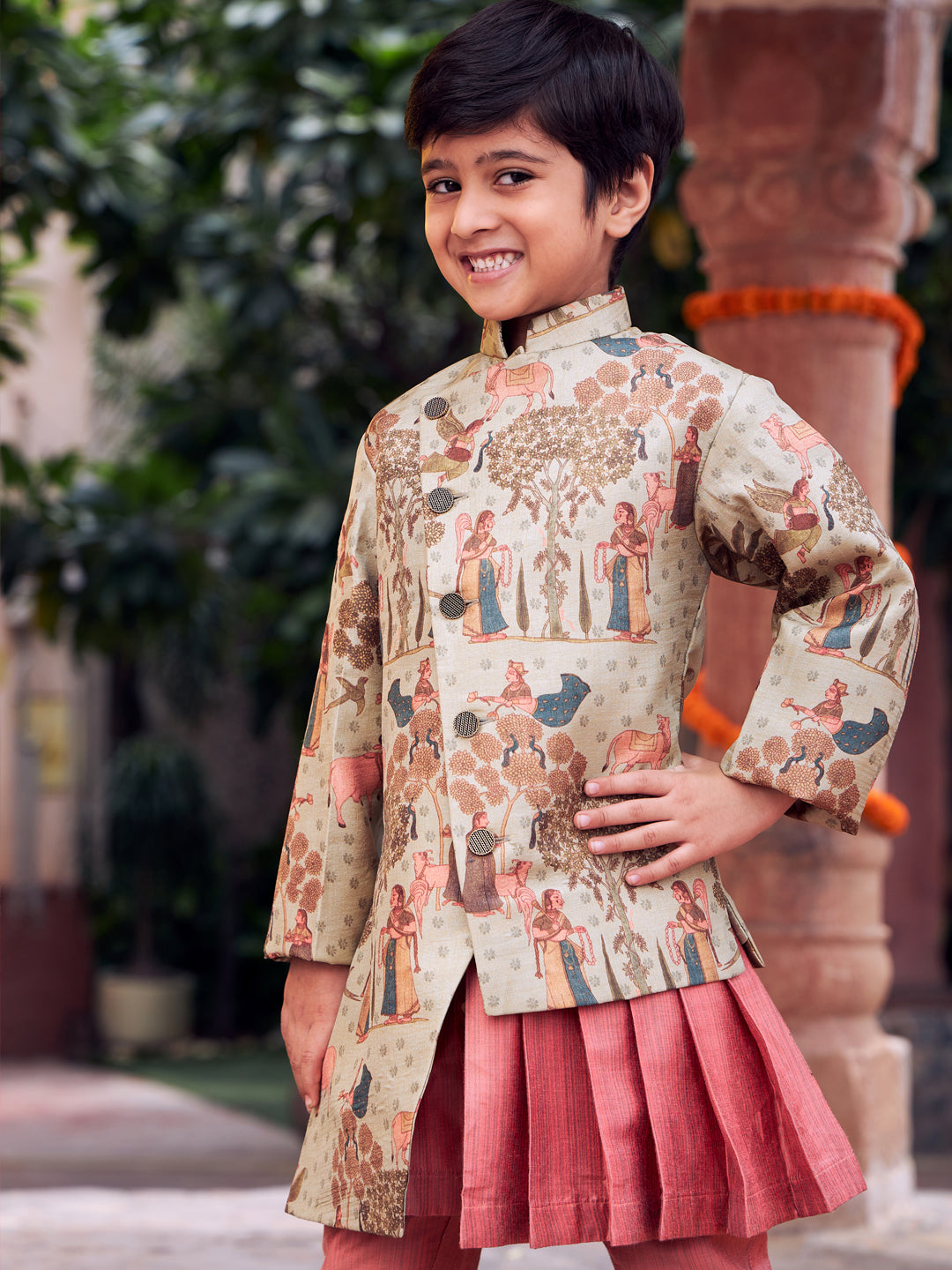 VASTRAMAY Boy's Green And Pink Combo Set - qivii