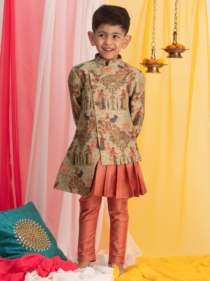 VASTRAMAY Boy's Green And Pink Combo Set - qivii