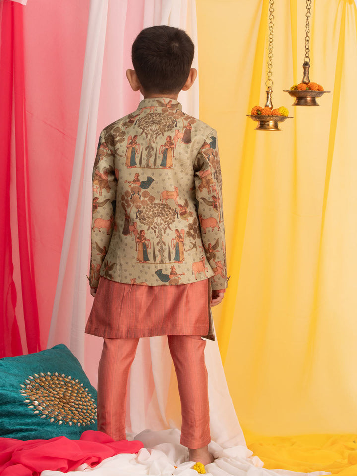 VASTRAMAY Boy's Green And Pink Combo Set - qivii