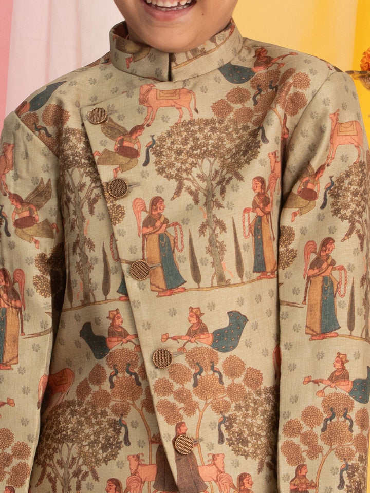 VASTRAMAY Boy's Green And Pink Combo Set - qivii