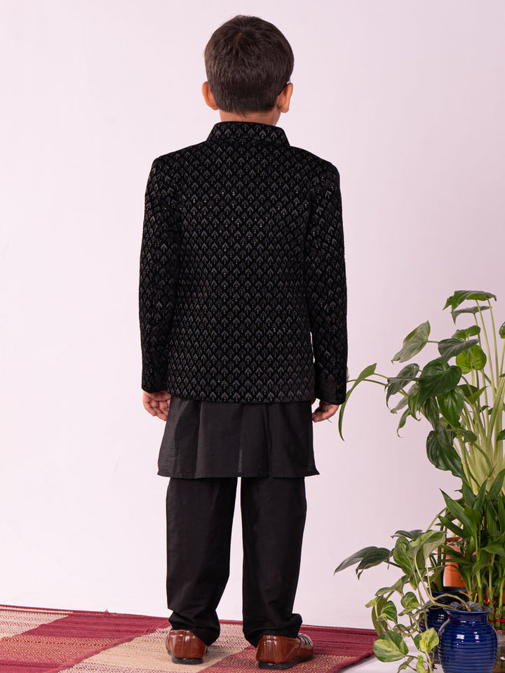 VASTRAMAY Boys' Black Jodhpuri, Kurta and Pyjama Set - qivii