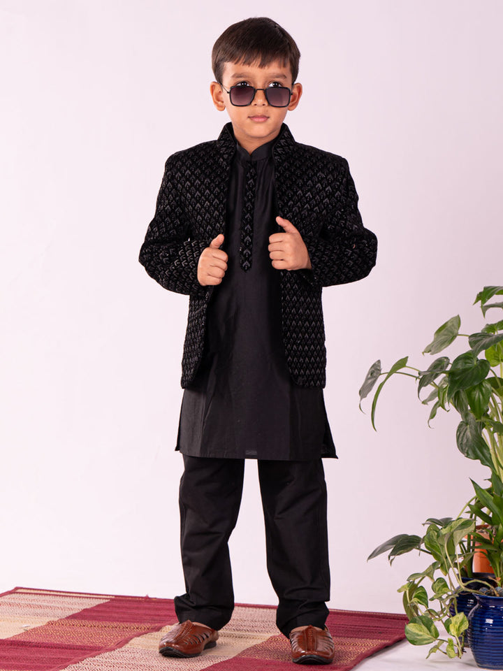 VASTRAMAY Boys' Black Jodhpuri, Kurta and Pyjama Set - qivii