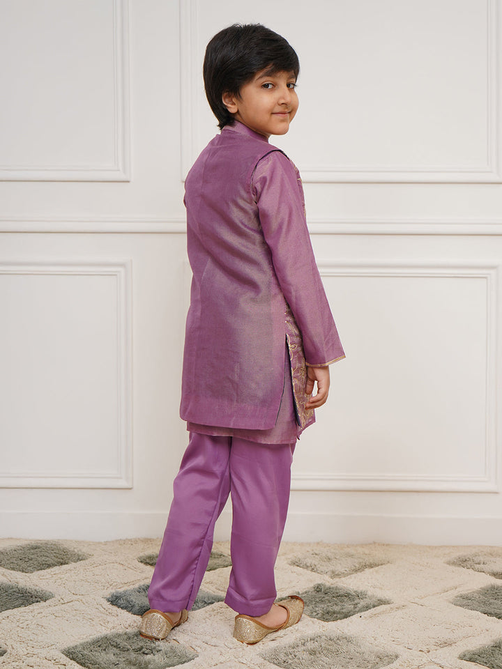 VASTRAMAY Boys' Purple Jacket, Kurta and Pyjama Set - qivii