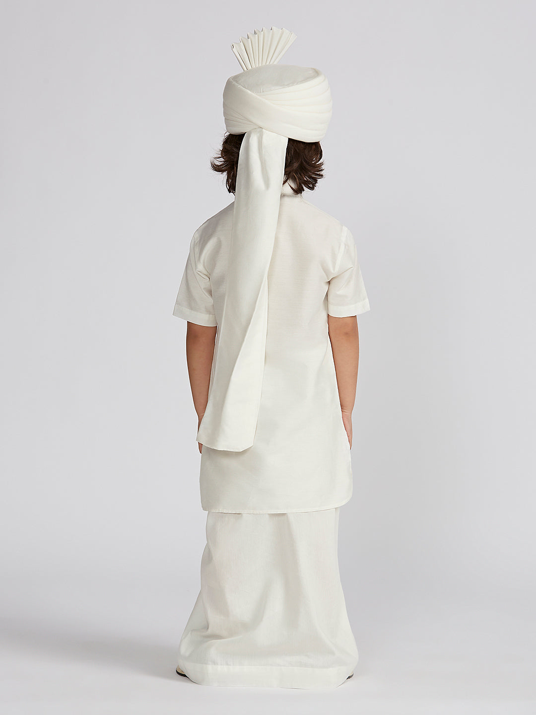 Boys'  White Viscose Kurta Lungi And Safa set - qivii