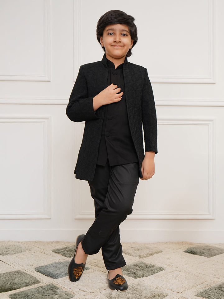 VASTRAMAY Boys' Black Open Indowestern set - qivii