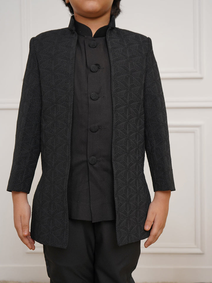 VASTRAMAY Boys' Black Open Indowestern set - qivii