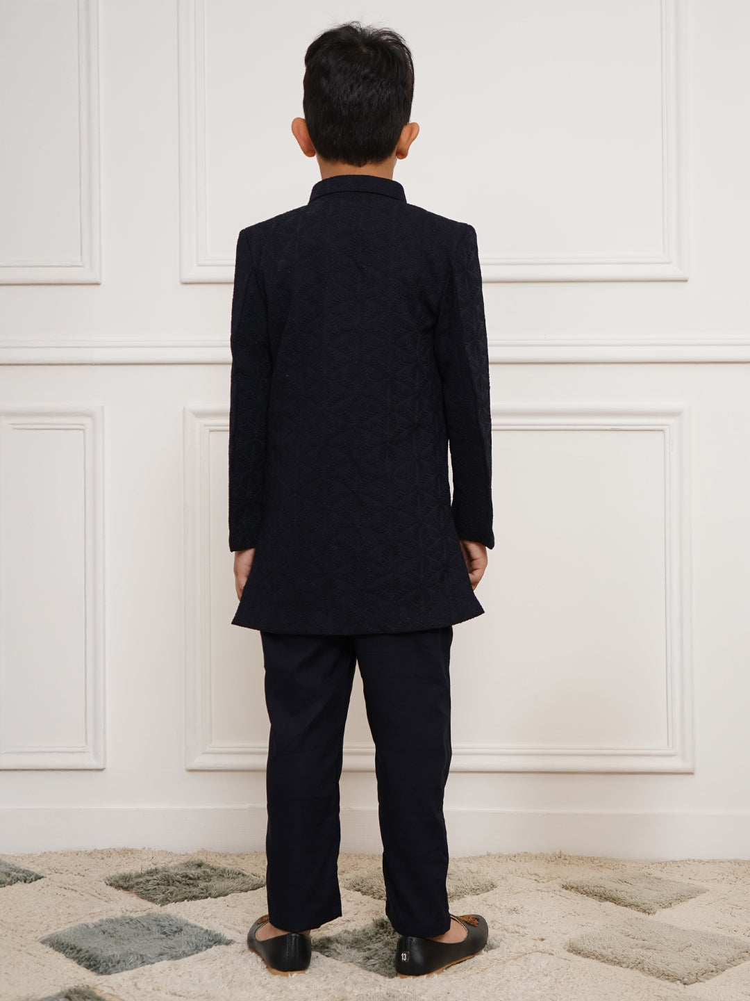 VASTRAMAY Boys' Navy Blue Open Indowestern set - qivii