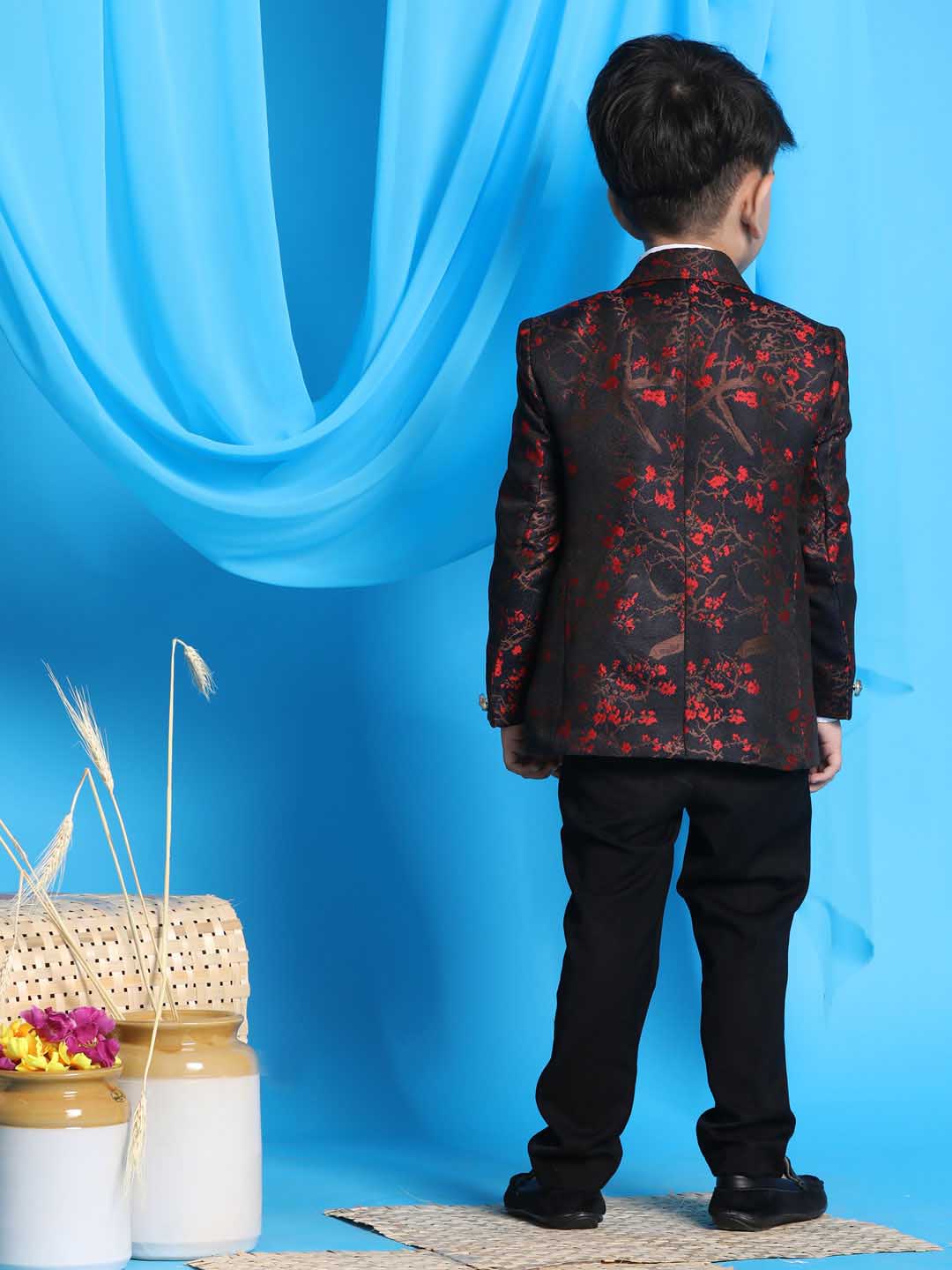 VASTRAMAY Boy's Black And Red Woven Design Blazer - qivii