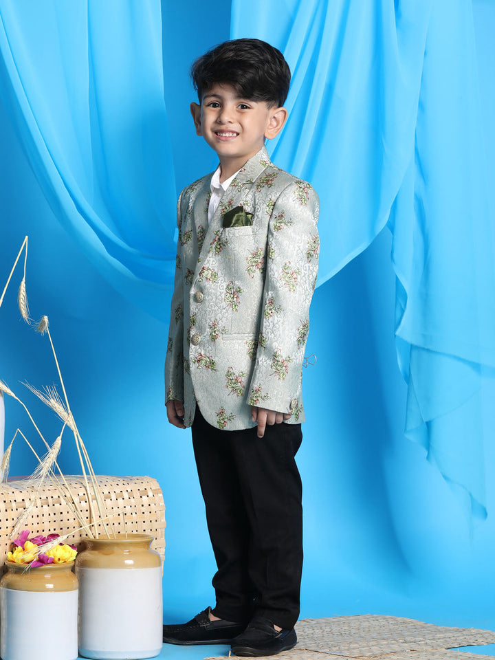 VASTRAMAY Boy's Light Green Woven Silk Blend Blazer - qivii
