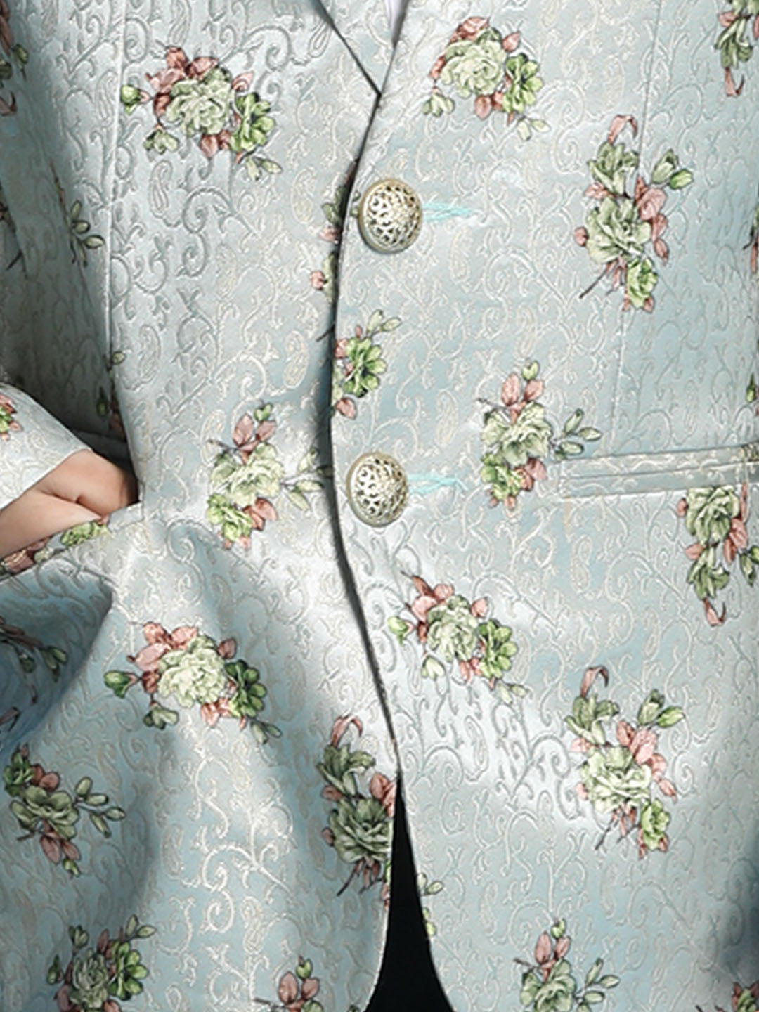 VASTRAMAY Boy's Light Green Woven Silk Blend Blazer - qivii