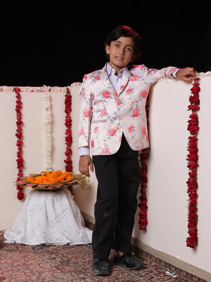 VASTRAMAY Boy's Peach  Floral Print Blazer - qivii