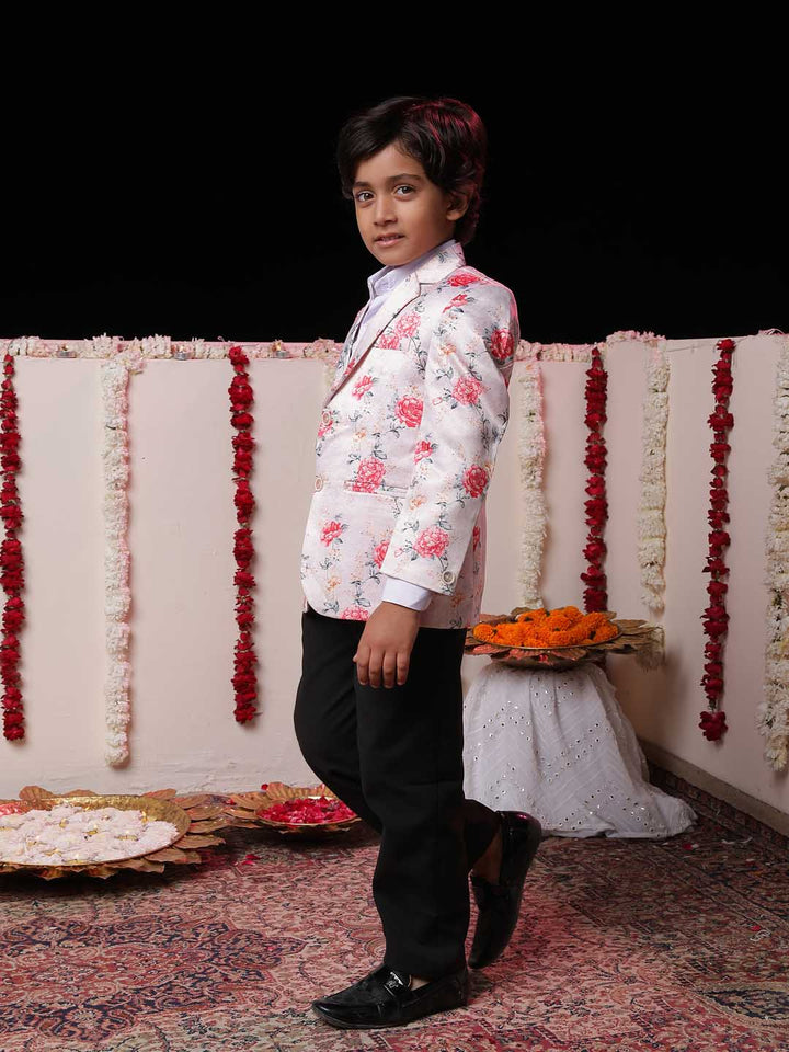 VASTRAMAY Boy's Peach  Floral Print Blazer - qivii