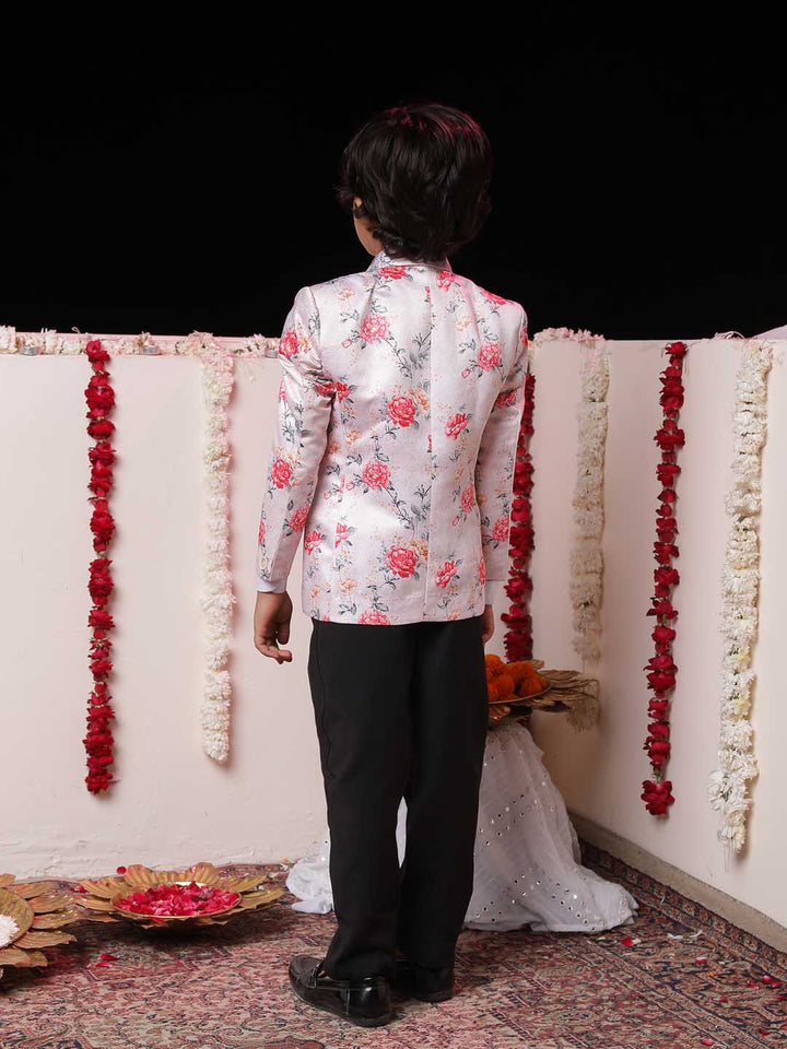 VASTRAMAY Boy's Peach  Floral Print Blazer - qivii