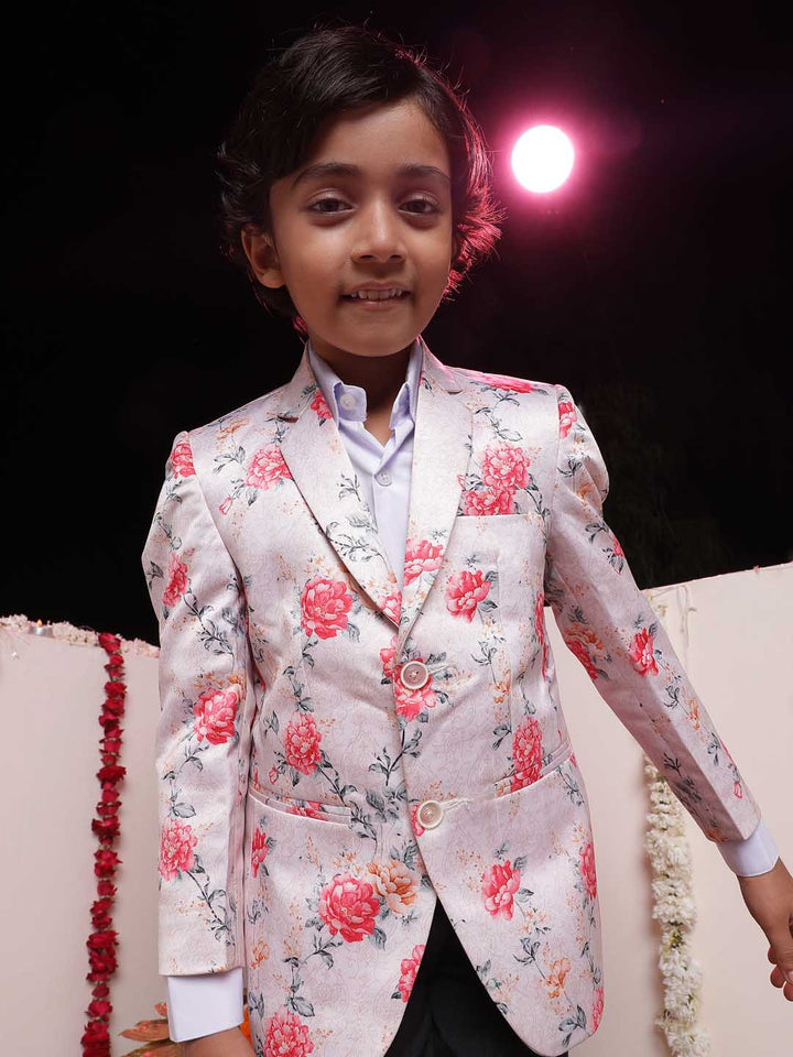 VASTRAMAY Boy's Peach  Floral Print Blazer - qivii